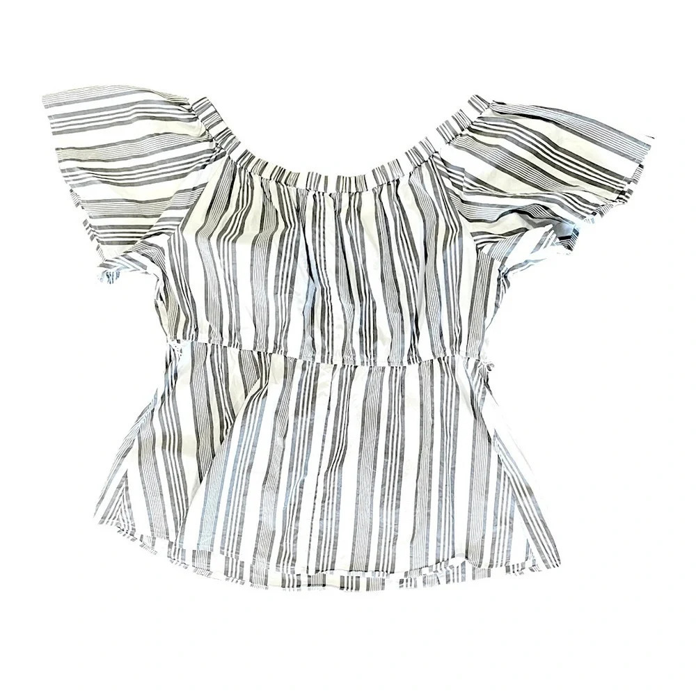 Lane Bryant plus size faux wrap cotton blouse w/ waist tie SZ 18 white gray